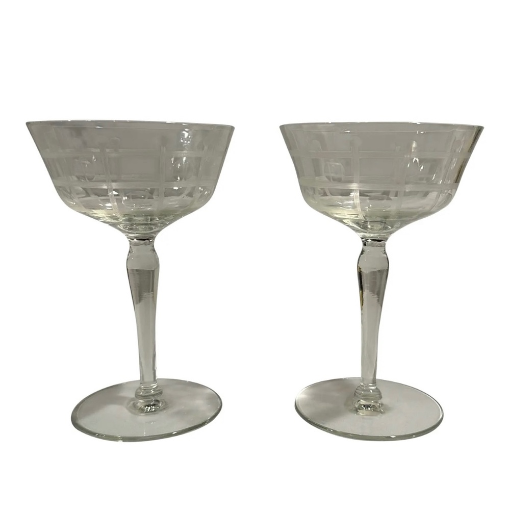 Art Deco Geometric Champagne Dessert Glasses Geometric Design Depression Glass